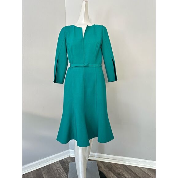 NWT WOMEN'S BELTED WOOL-BLEND KNEE-LENGTH DRESS IN JADE SZ 2 $2690 - Picture 5 of 13